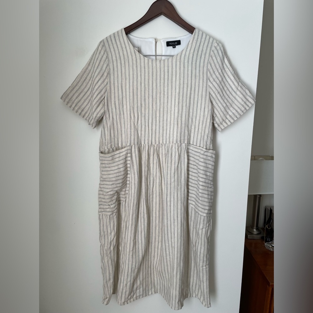 Roolee Cream and Gray Stripe Dress